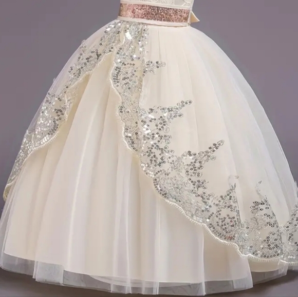 Beautiful White, Silver, Rose Gold Girls Formal Dress - Picture 5 of 6